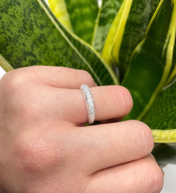 ★TOU★ [Silver 925] WAV405 Rough Glitter Ring Sterling Silver Textured Five Band Ring, Sizes 5 to 11
