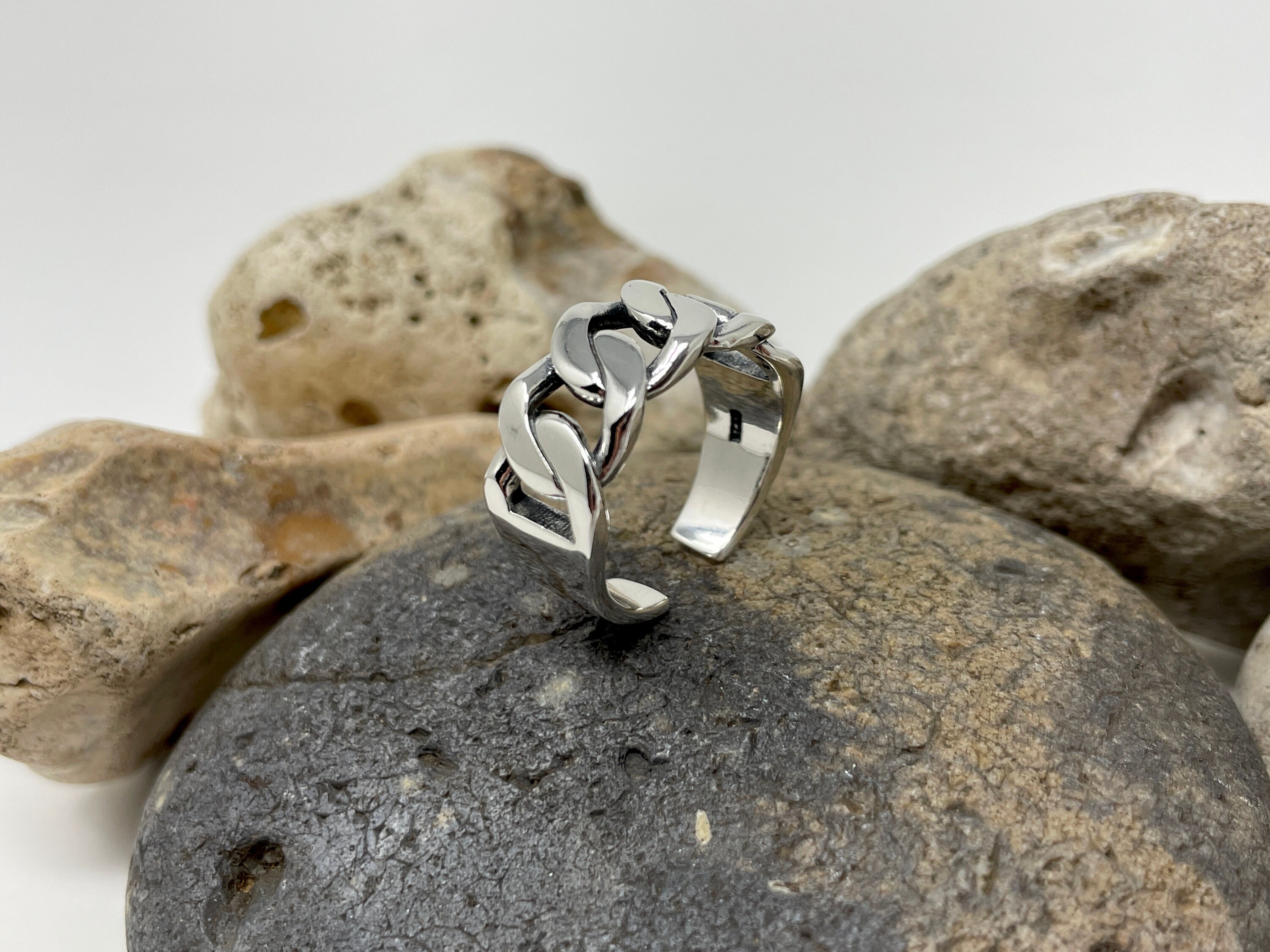 925 Sterling Silver Ring, Chain Ring, Chunky Ring