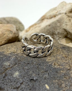 925 Sterling Silver Chain Ring: Adjustable Chunky Statement Ring