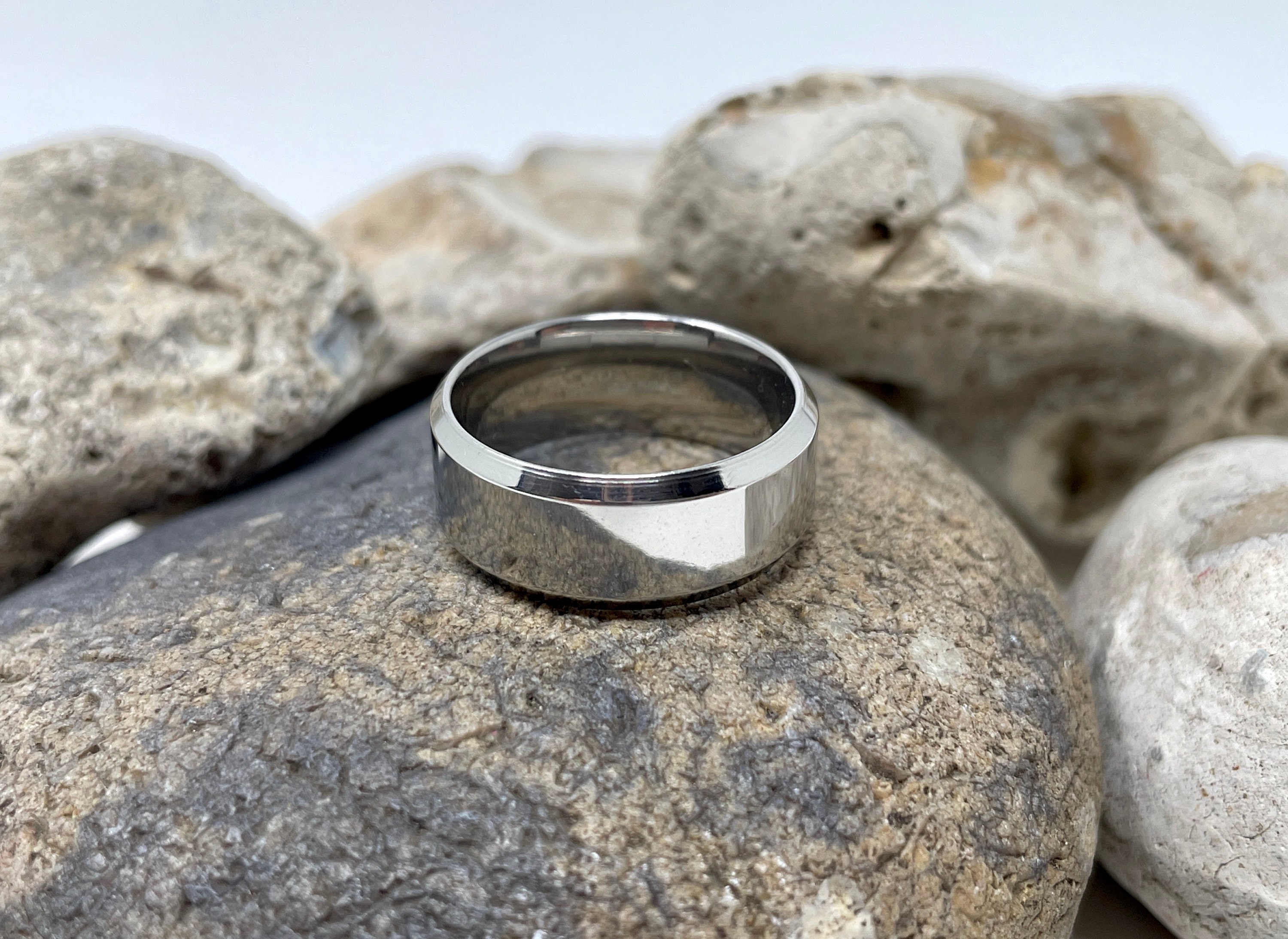 8mm Beveled 904L Stainless Steel Ring | Handcrafted in The USA