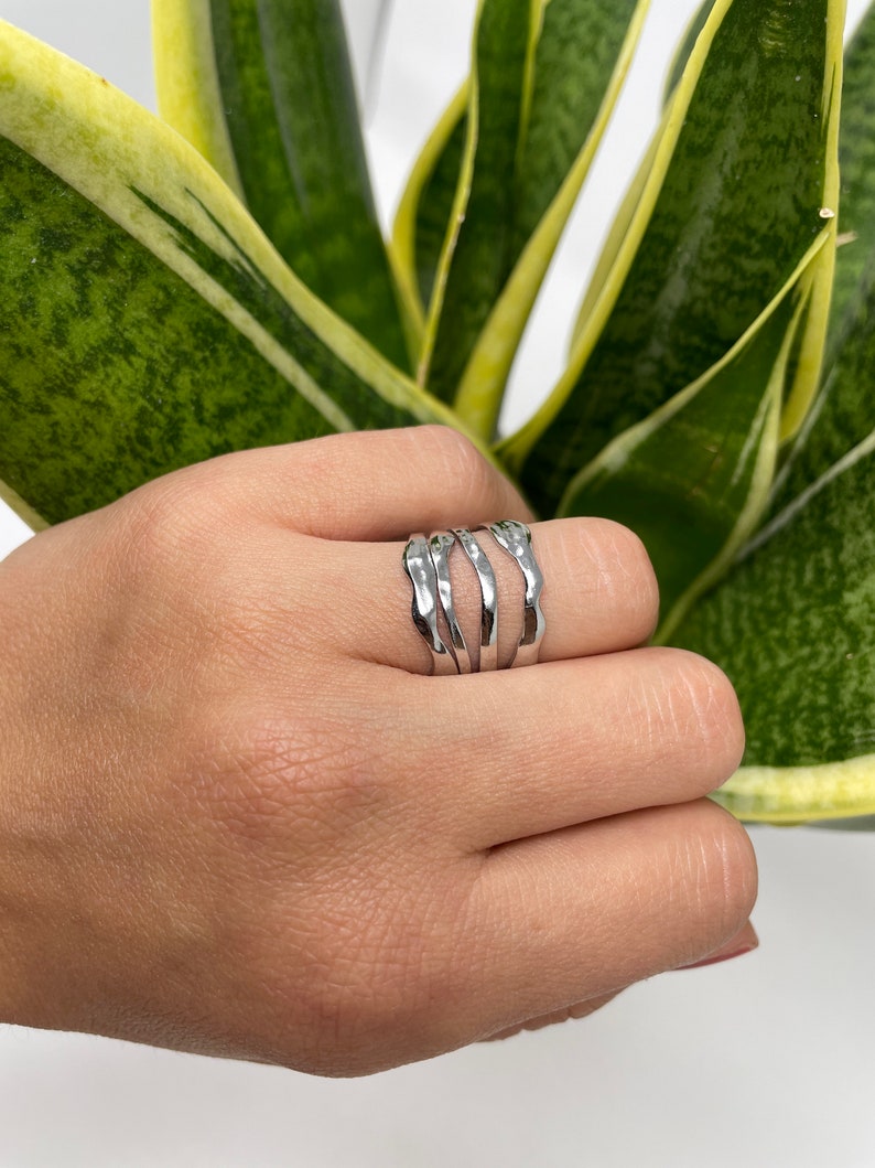 Roestvrij stalen ring, gehamerde dikke ring, statement ring, multi-layer ring, duimring, dikke ring, zilveren Boho ring, ringen voor dames/mannen afbeelding 2