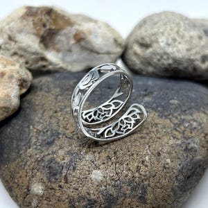 Stainless Steel Ring, Filigree Ring, Leaf Ring, Bypass Silver Ring, Boho Ring, Statement Ring, Adjustable Open Ring, Thumb Rings for Women image 7
