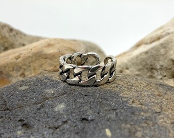 925 Sterling Silver Chain Ring: Adjustable Chunky Statement Ring