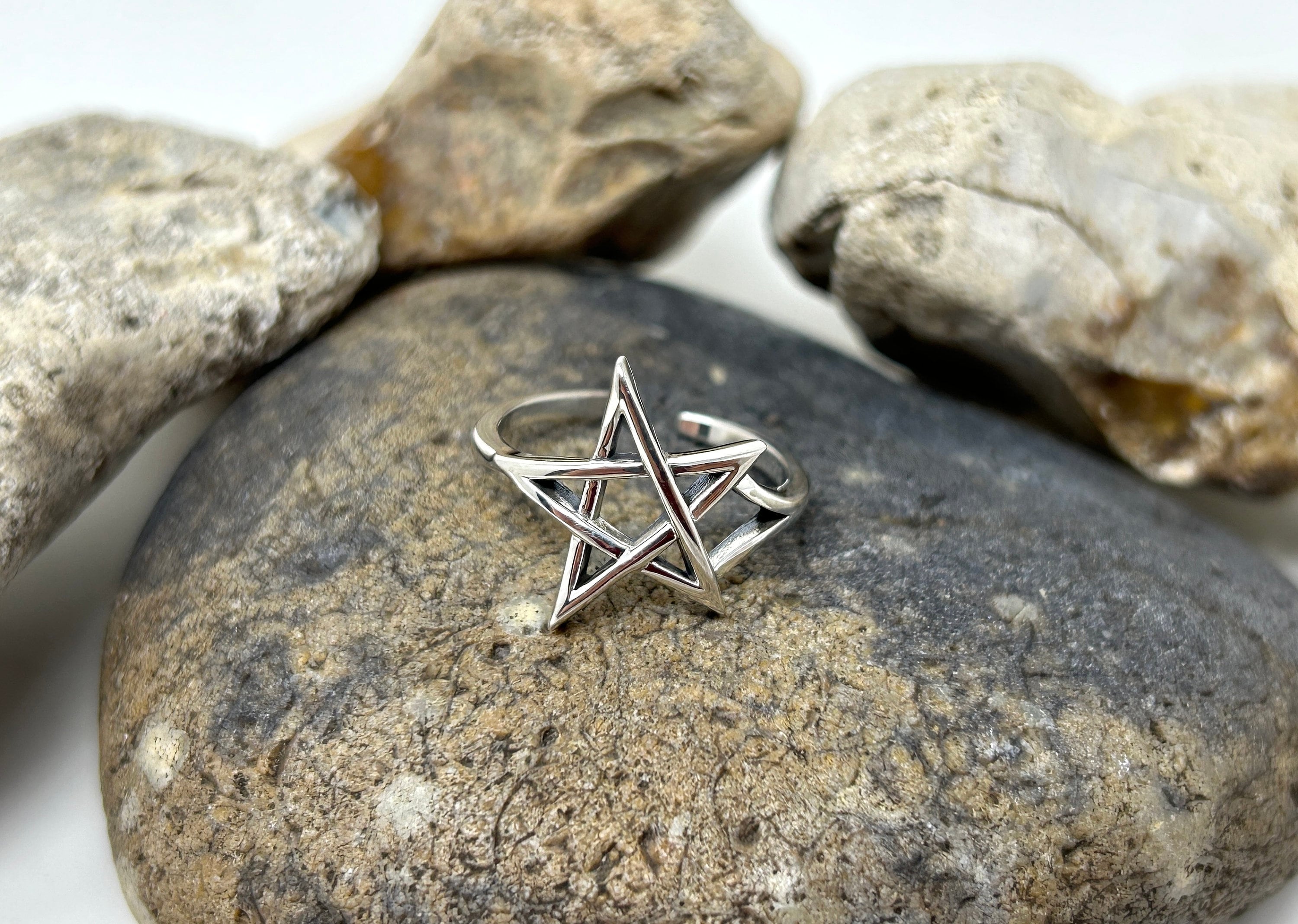 925 Sterling Silver Ring, Pentagram Ring, Open Adjustable