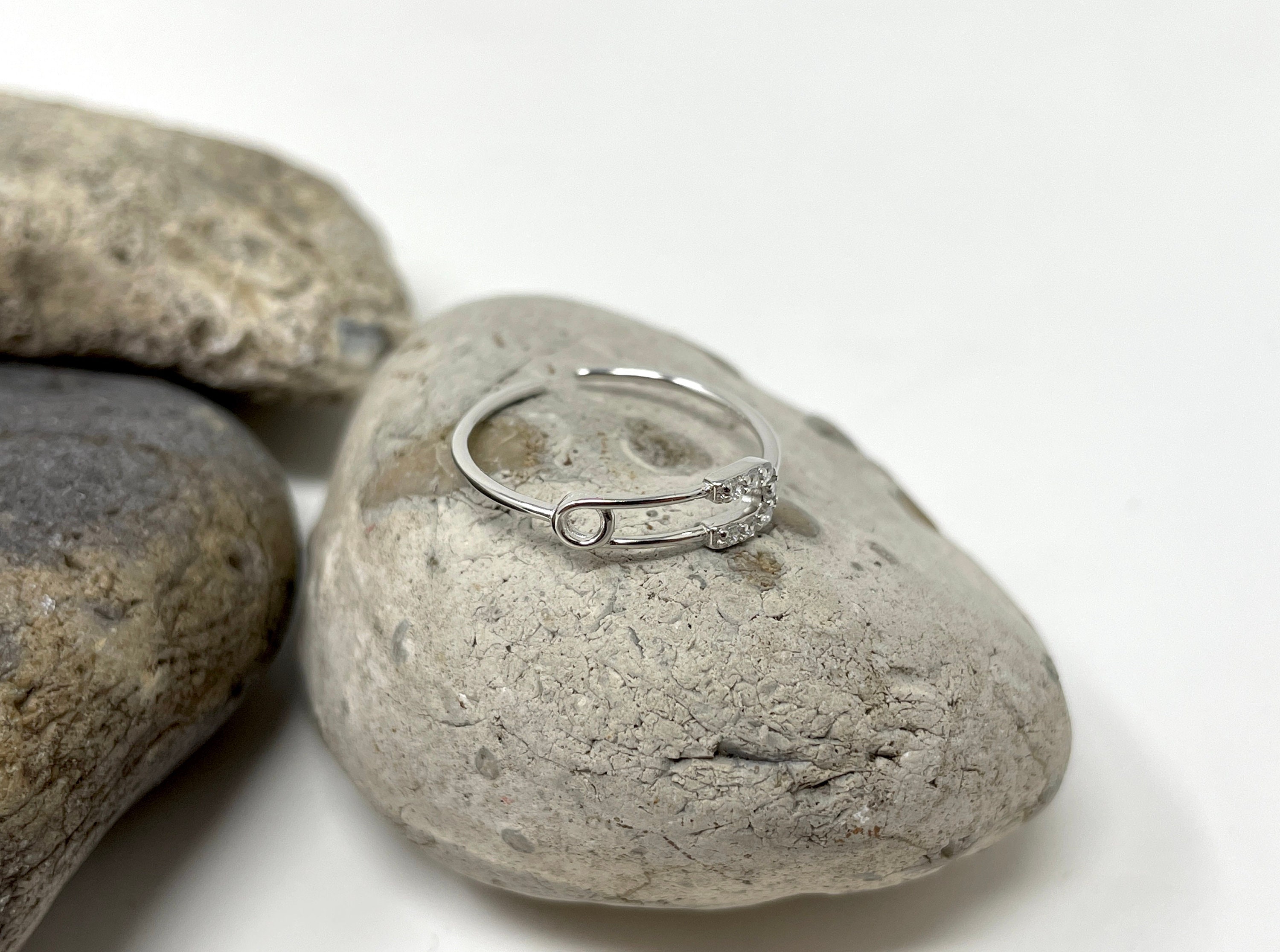Handmade Solid 925 Sterling Silver Safety Pin Ring - Band Style, All Sizes