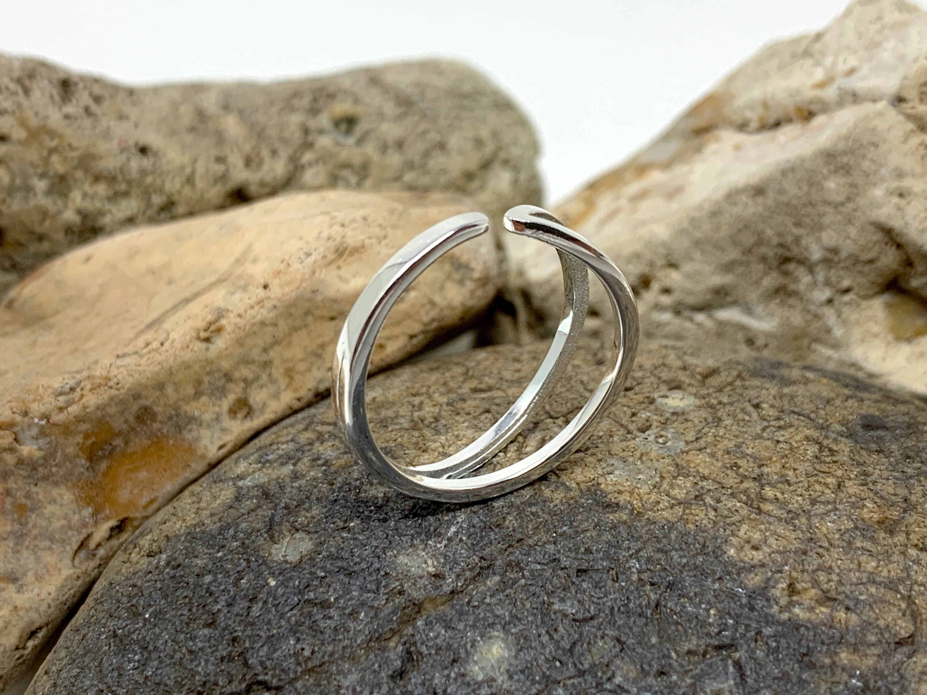 925 Sterling Silver Double Band Ring, Adjustable Open Stacking 