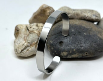 Stainless Steel Bangle, 8mm Simple Plain Bangle, Solid Cuff Bangle, Unisex Bangle, Open Silver Bangle, Steel Bracelet for Women & Men