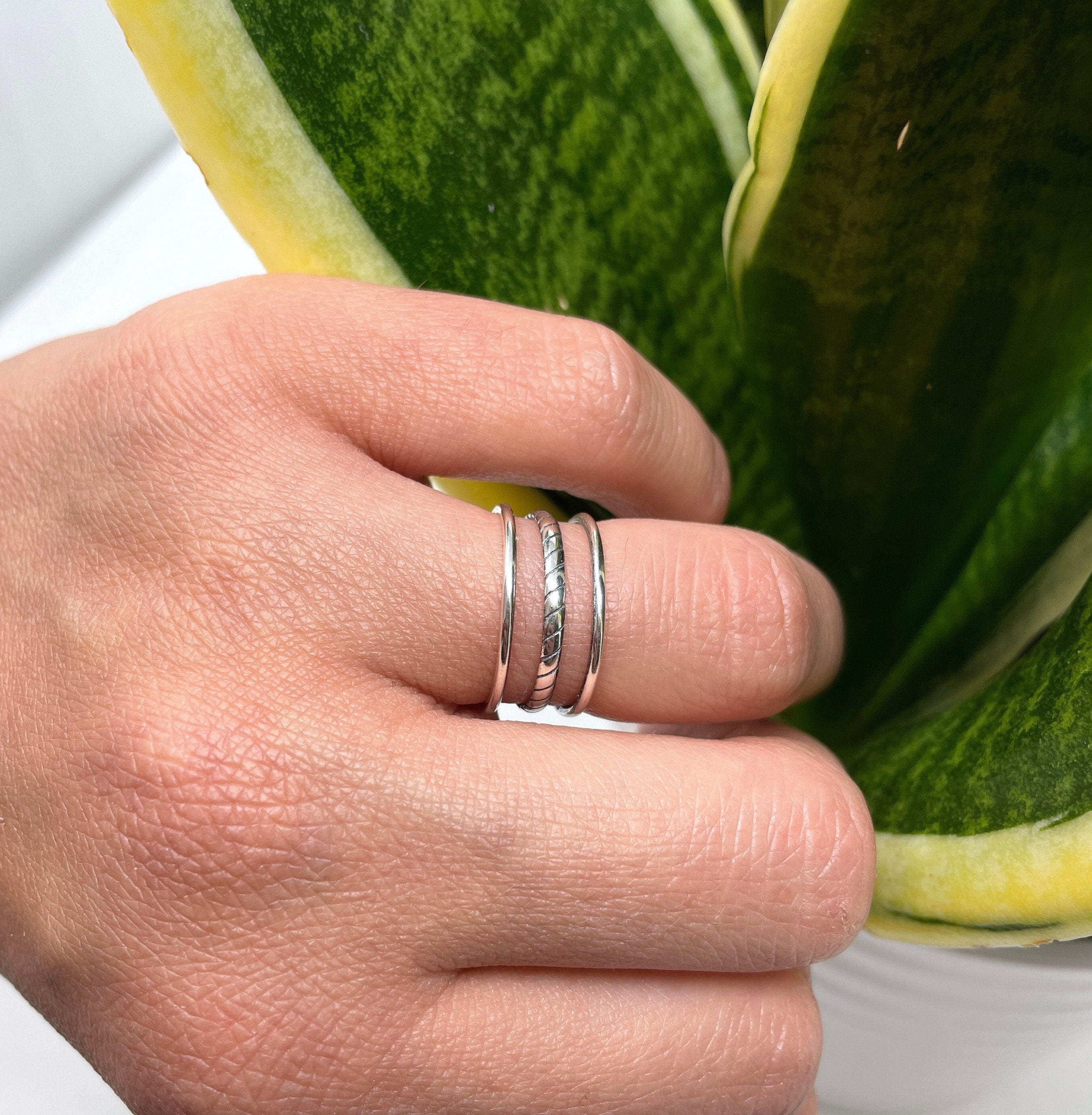 925 Sterling Silver Twisted Ring, Triple Band, Braided Ring