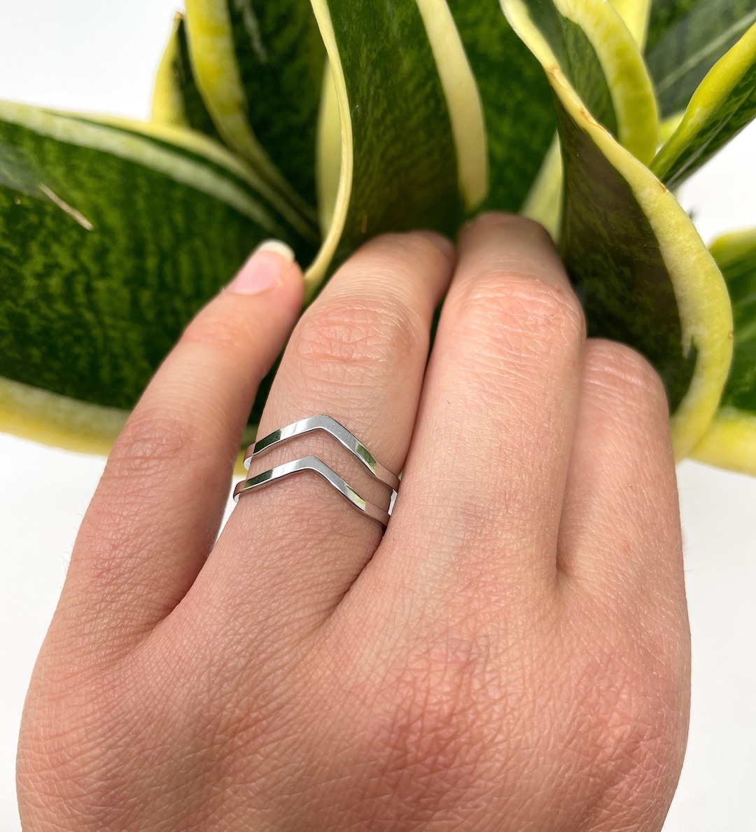 Stainless Steel Ring, Wishbone Ring, V Ring Band, Thick Ring, 6mm