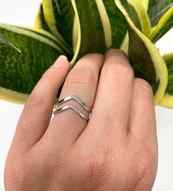Stainless Steel Ring, Wishbone Ring, V Ring Band, Thick Ring, 6mm