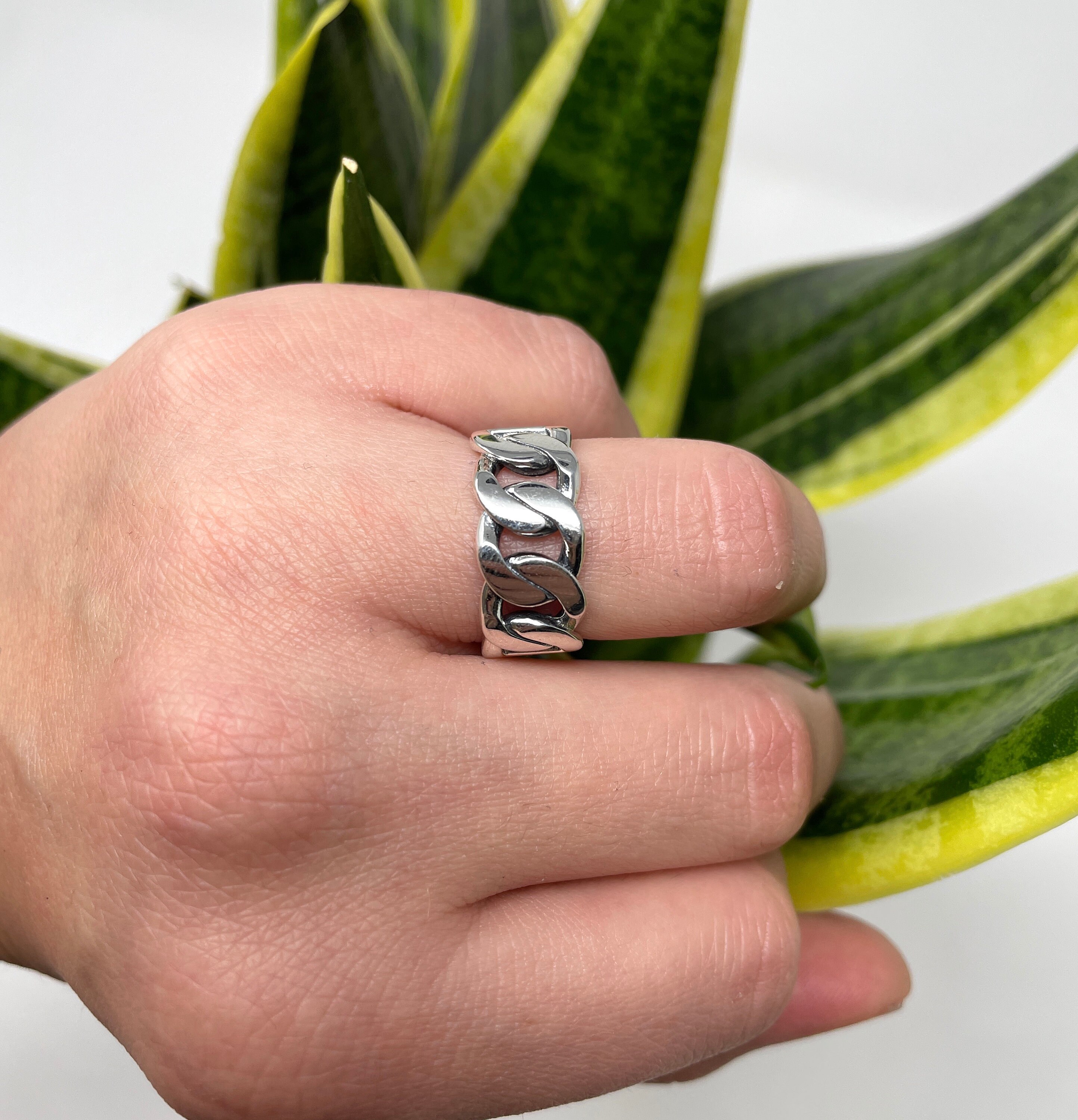 925 Sterling Silver Ring, Chain Ring, Chunky Ring