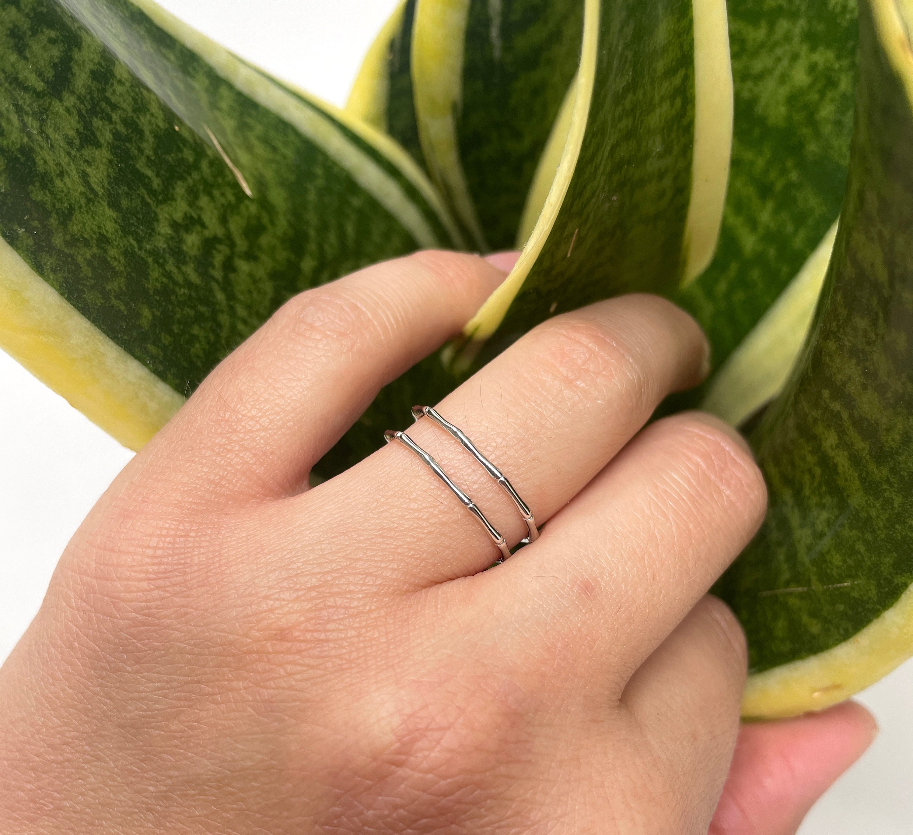 925 Sterling Silver Bamboo Ring, Boho Ring, Tree Plant Ring
