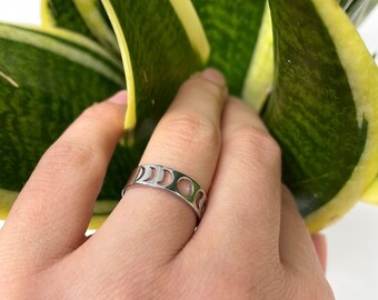 Stainless Steel Ring, Moon Phase Ring, Celestial Ring, Lunar Ring