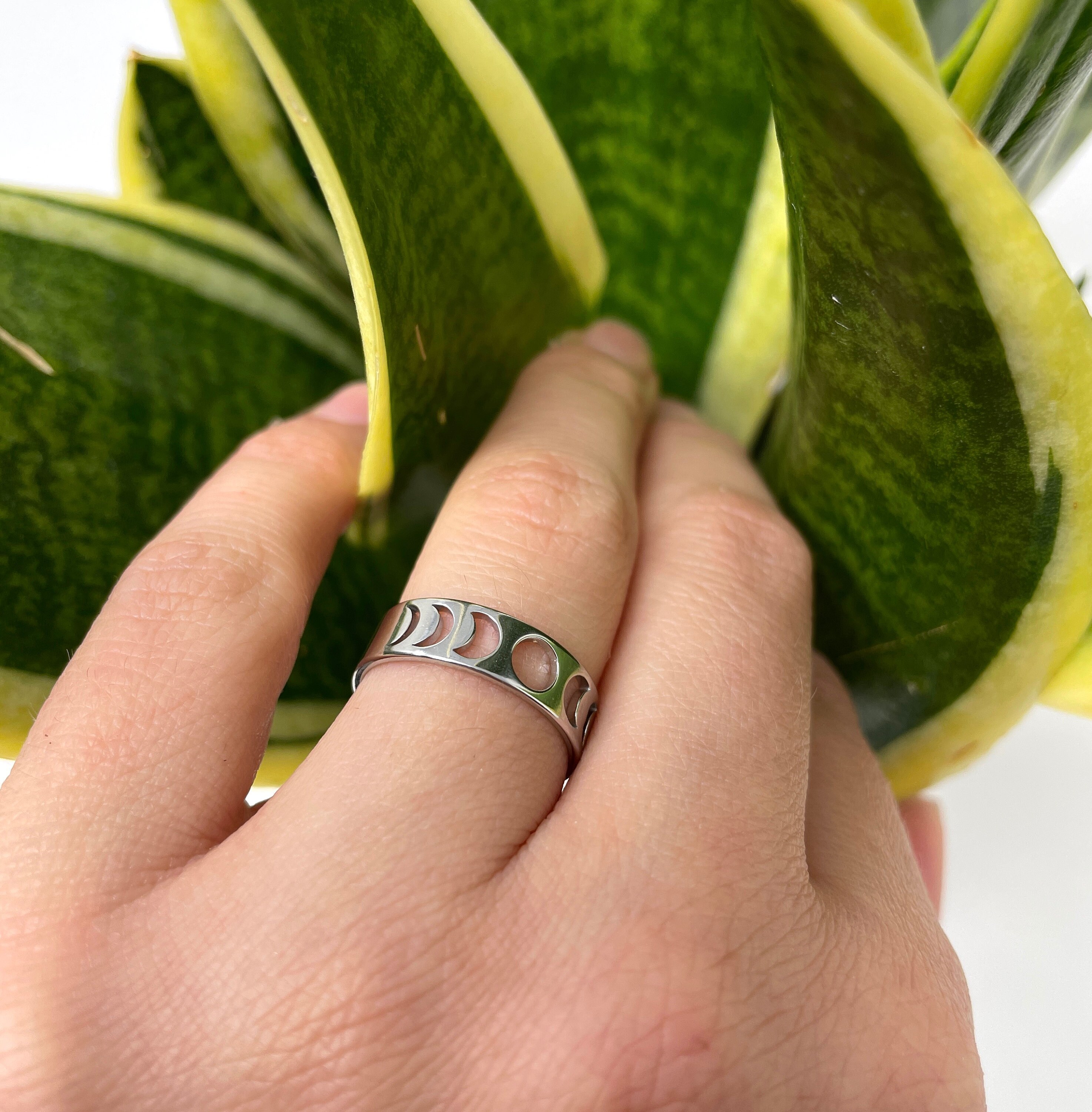 Stainless Steel Ring, Moon Phase Ring, Celestial Ring, Lunar Ring 