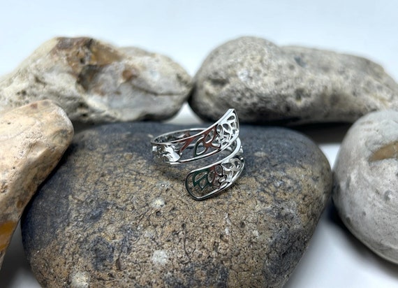 Stainless Steel Ring, Filigree Ring, Leaf Ring, Bypass Silver Ring, Boho Ring, Statement Ring, Adjustable Open Ring, Thumb Rings for Women