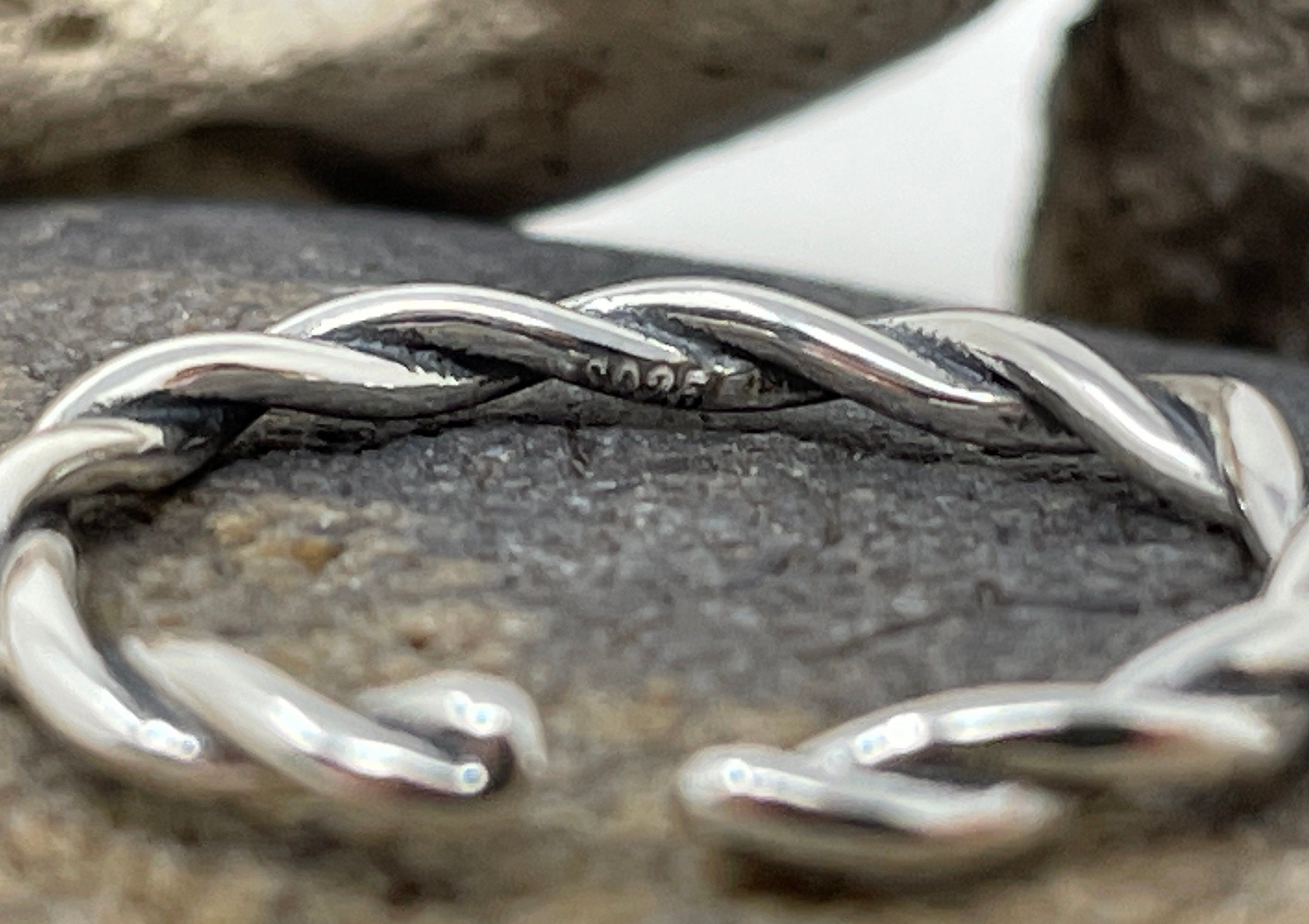 925 Silver Boho Ring, Twist Twisted Ring, Rope Ring, Braided