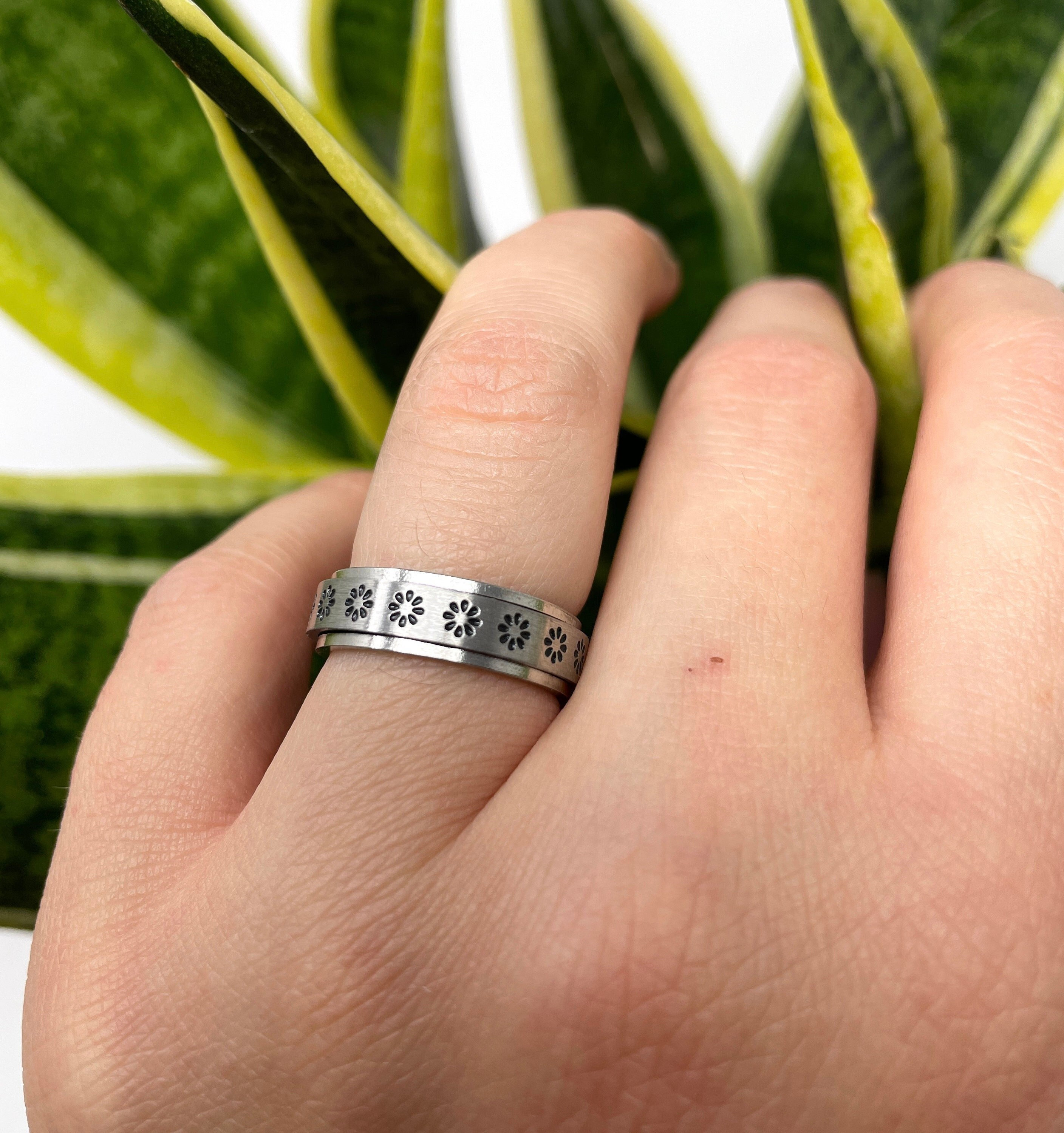 JAJAFOOK 8mm Stainless Steel Spinner Ring - Unisex Brushed Matte Silver Gear Design, Wedding Band, Size 6-9 - View #3