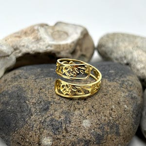 Stainless Steel Ring, Filigree Ring, Leaf Ring, Bypass Silver Ring, Boho Ring, Statement Ring, Adjustable Open Ring, Thumb Rings for Women image 11