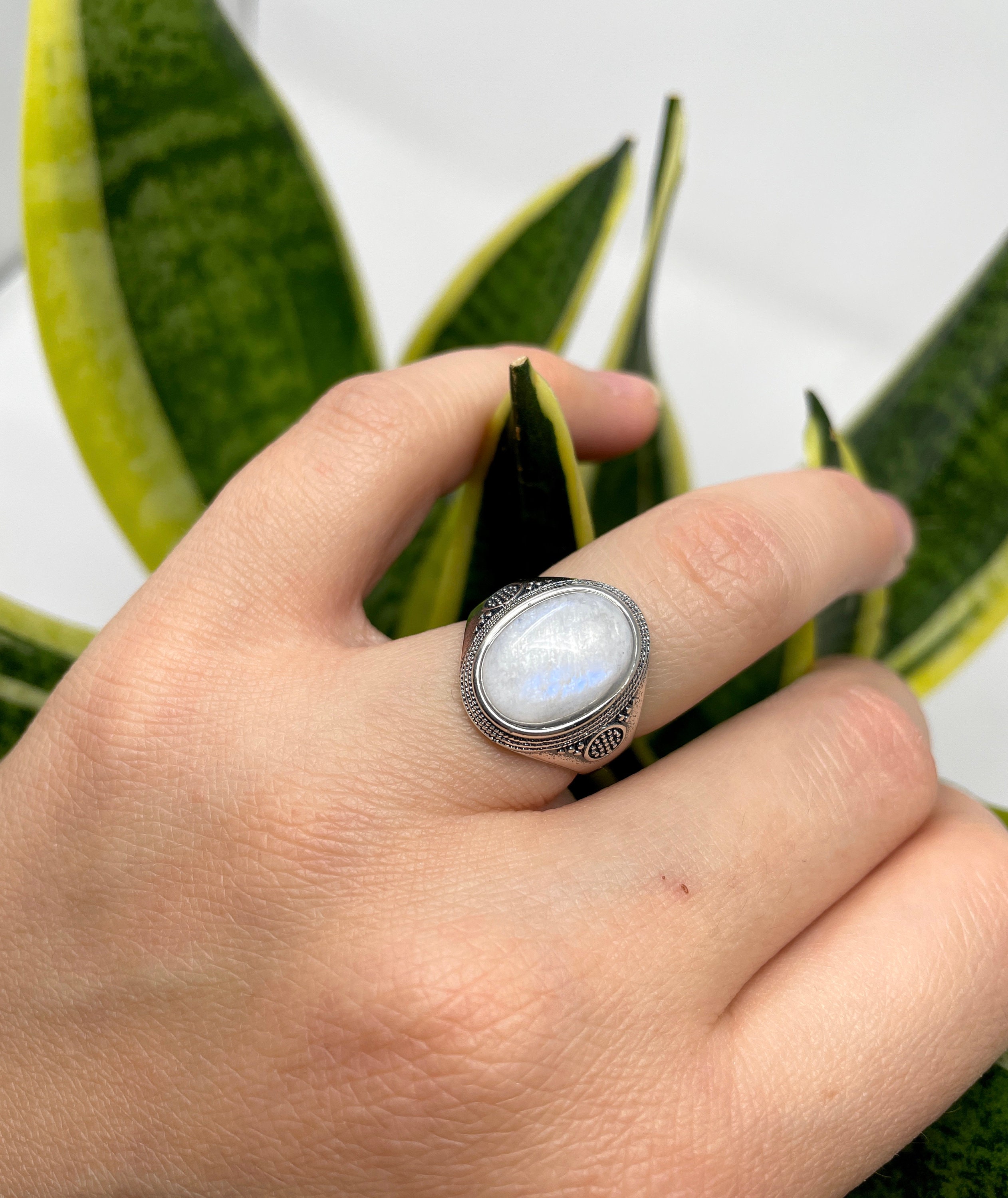 Silver Moonstone Ring, Natural Gemstone Ring, Raw Stone Ring