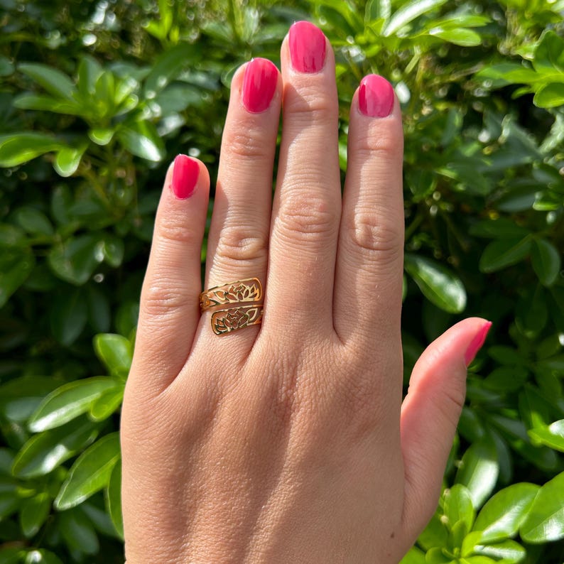 Stainless Steel Ring, Filigree Ring, Leaf Ring, Bypass Silver Ring, Boho Ring, Statement Ring, Adjustable Open Ring, Thumb Rings for Women image 9