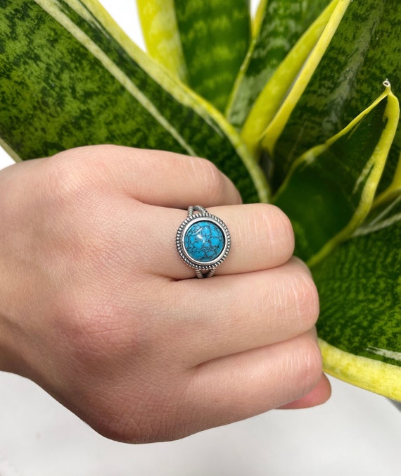 Y2K Ring, Silver Turquoise Ring, Gem Ring, Natural Gemstone