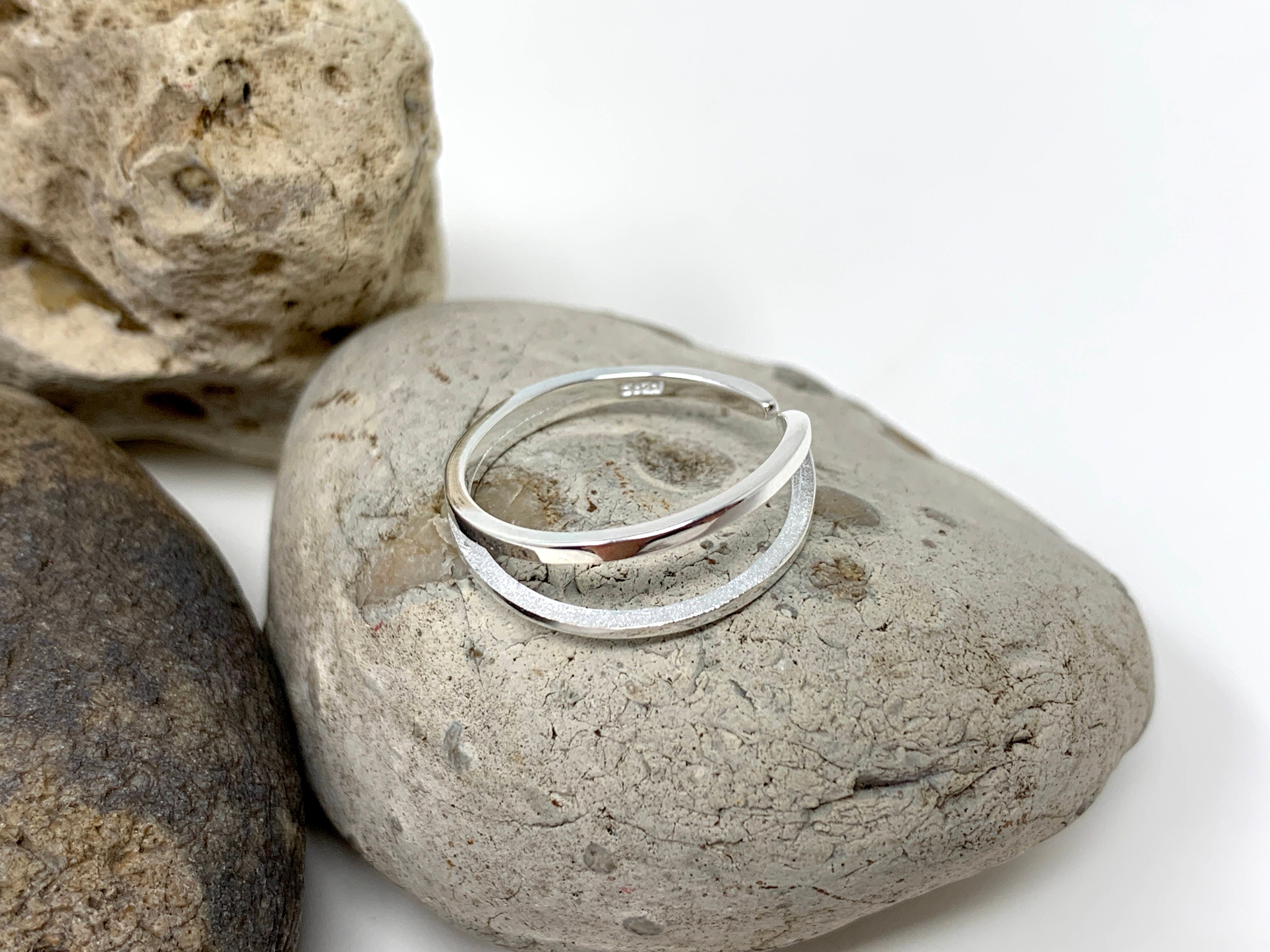 925 Sterling Silver Double Band Ring, Adjustable Open Stacking 