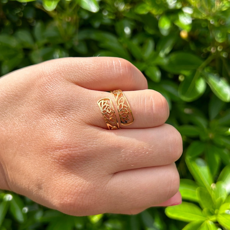 Stainless Steel Ring, Filigree Ring, Leaf Ring, Bypass Silver Ring, Boho Ring, Statement Ring, Adjustable Open Ring, Thumb Rings for Women image 10