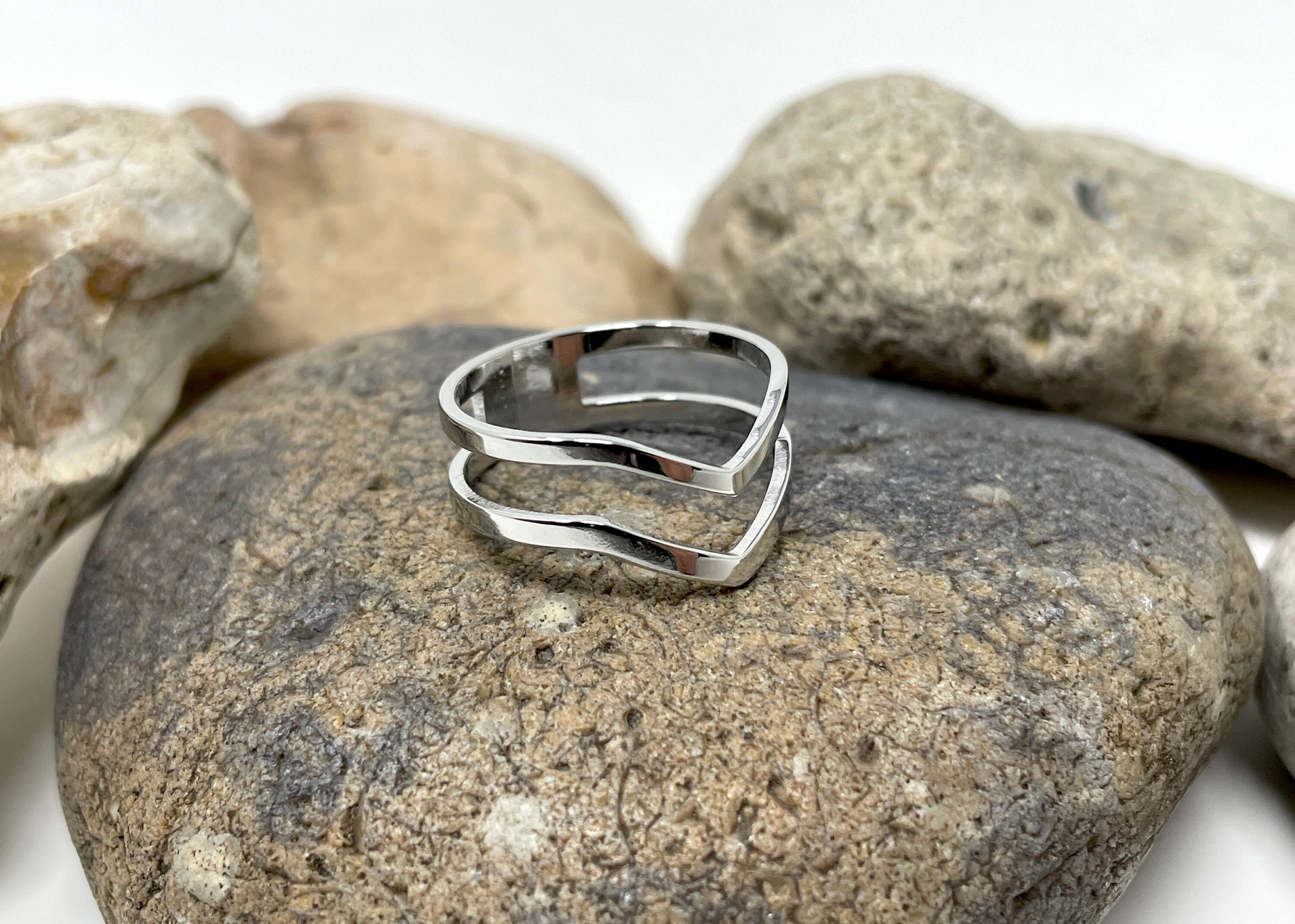 Stainless Steel Ring, Wishbone Ring, V Ring Band, Thick Ring, 6mm