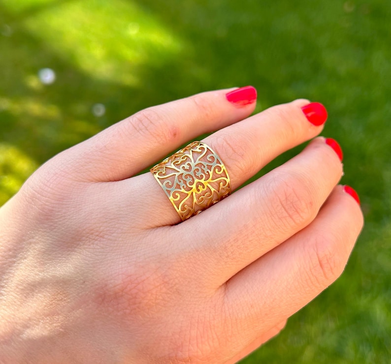 Silver Filigree Ring, Leaf Ring, Chunky Ring, Boho Ring, Statement Ring, Adjustable Open, Thick Ring, Thumb Ring, Vintage Rings for Women image 9