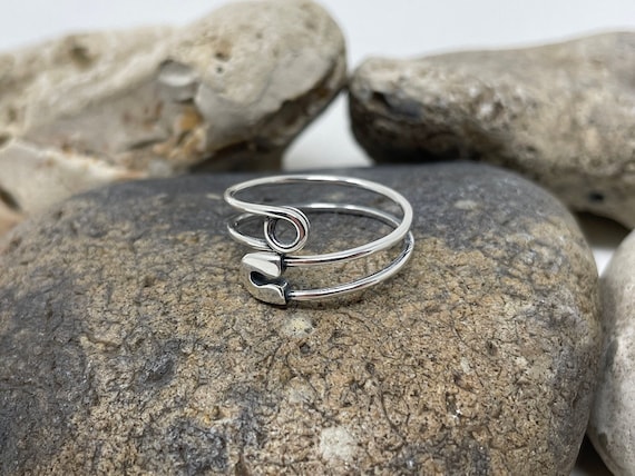 925 Sterling Silver Safety Pin Ring, Wrap Ring, Bypass Ring ...