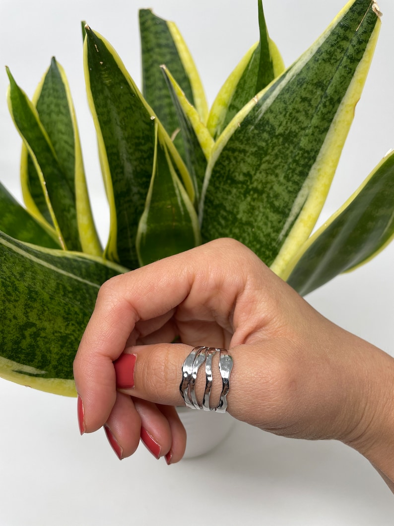 Roestvrij stalen ring, gehamerde dikke ring, statement ring, multi-layer ring, duimring, dikke ring, zilveren Boho ring, ringen voor dames/mannen afbeelding 4