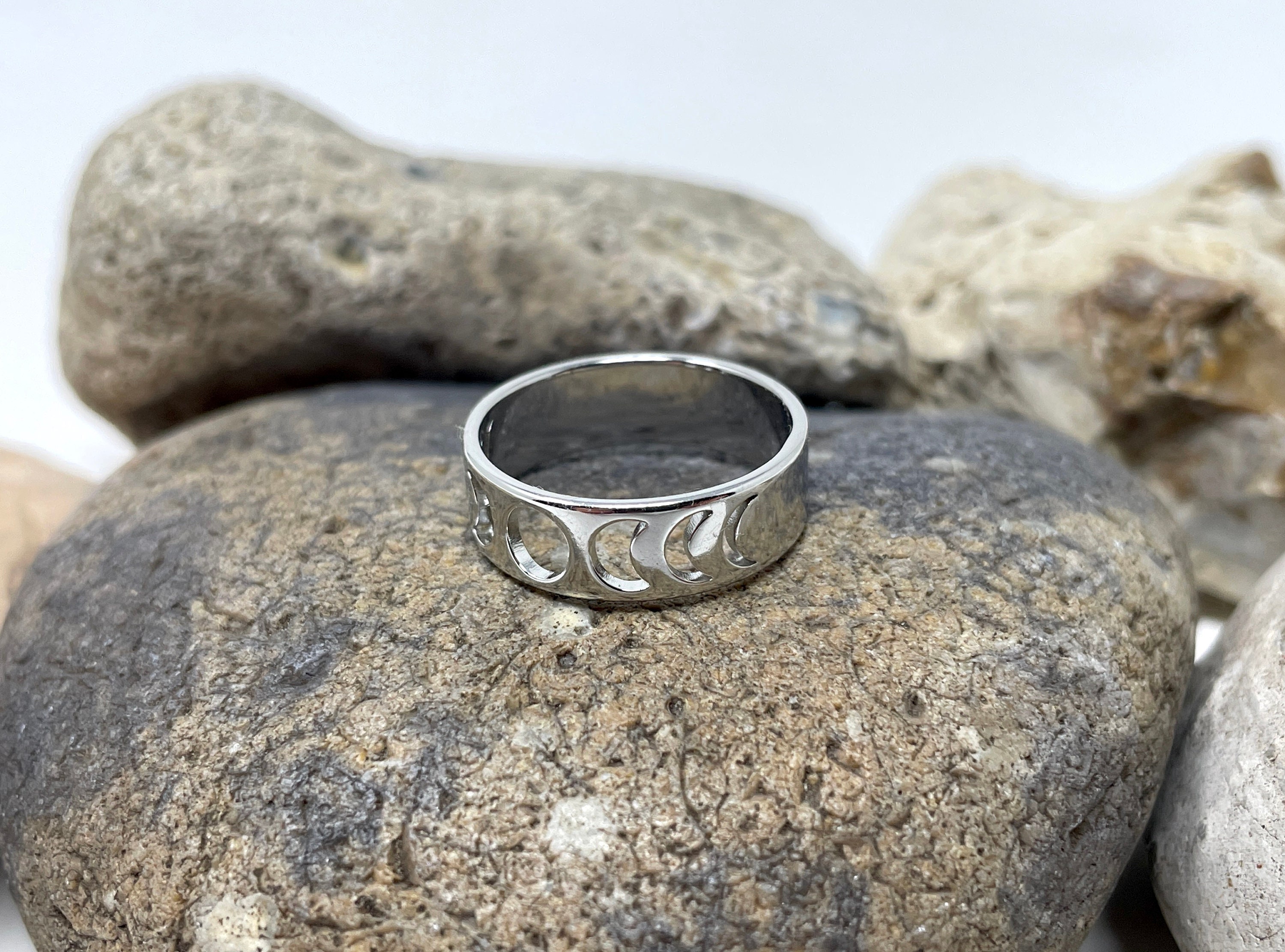Stainless Steel Ring, Moon Phase Ring, Celestial Ring, Lunar Ring