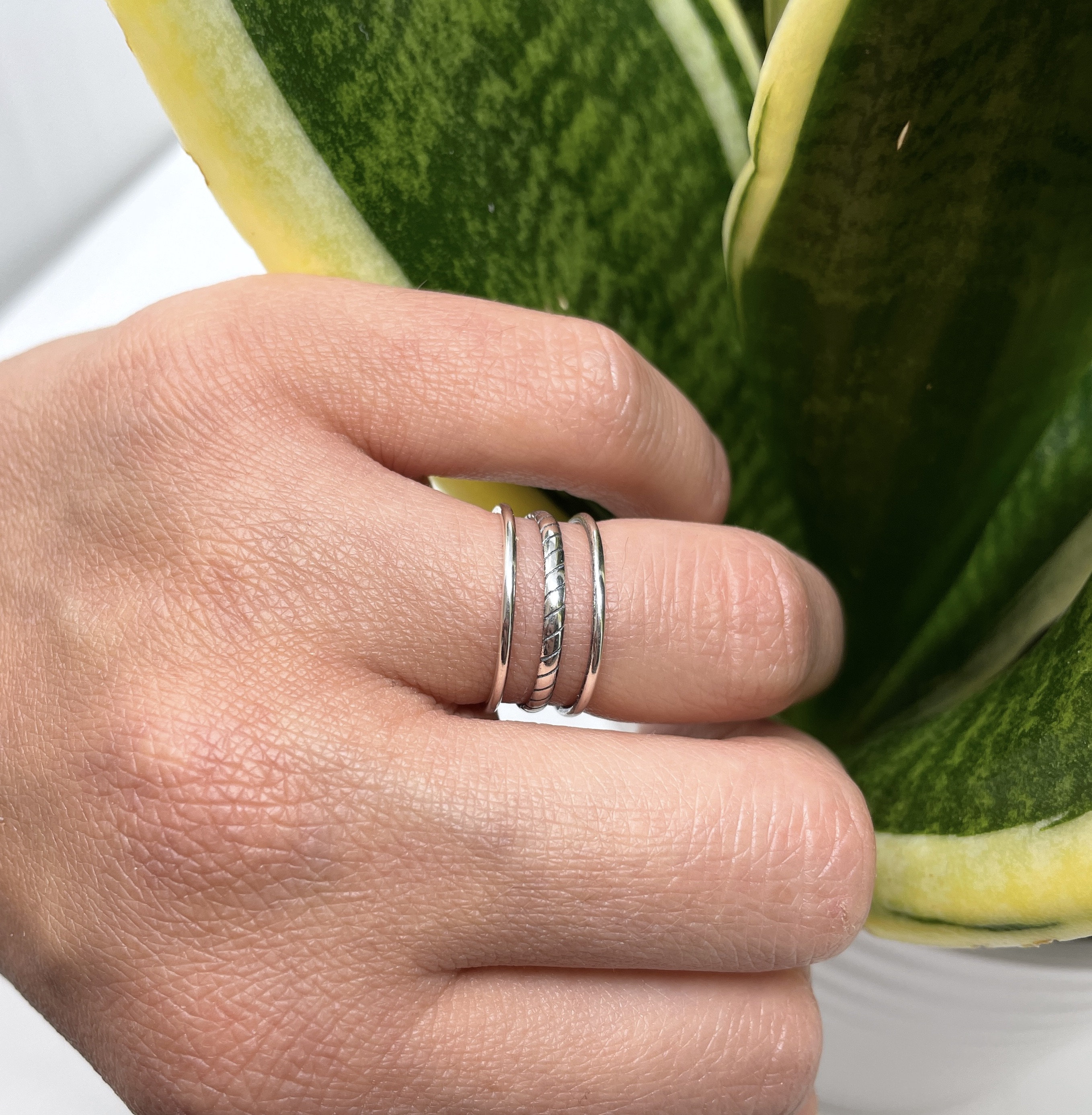 925 Sterling Silver Twisted Ring, Triple Band, Braided Ring, Twist