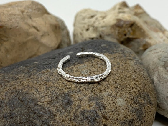 925 Sterling Silver Ring, Hammered Ring, Twig Ring, Adjustable Open Ring, Boho Ring, Solid Silver Band, Dainty Stacking Rings for Women