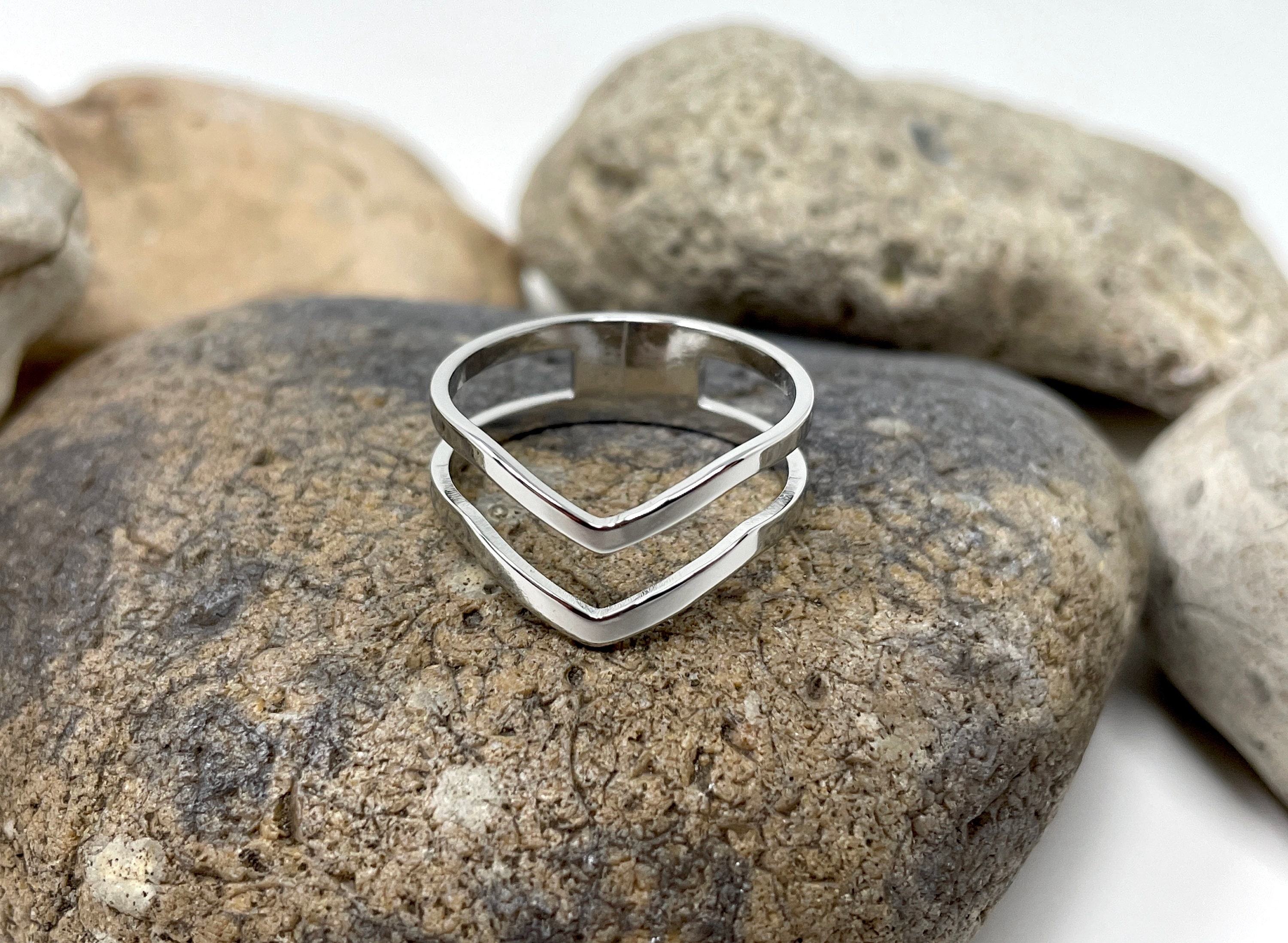 Stainless Steel Ring, Wishbone Ring, V Ring Band, Thick Ring, 6mm