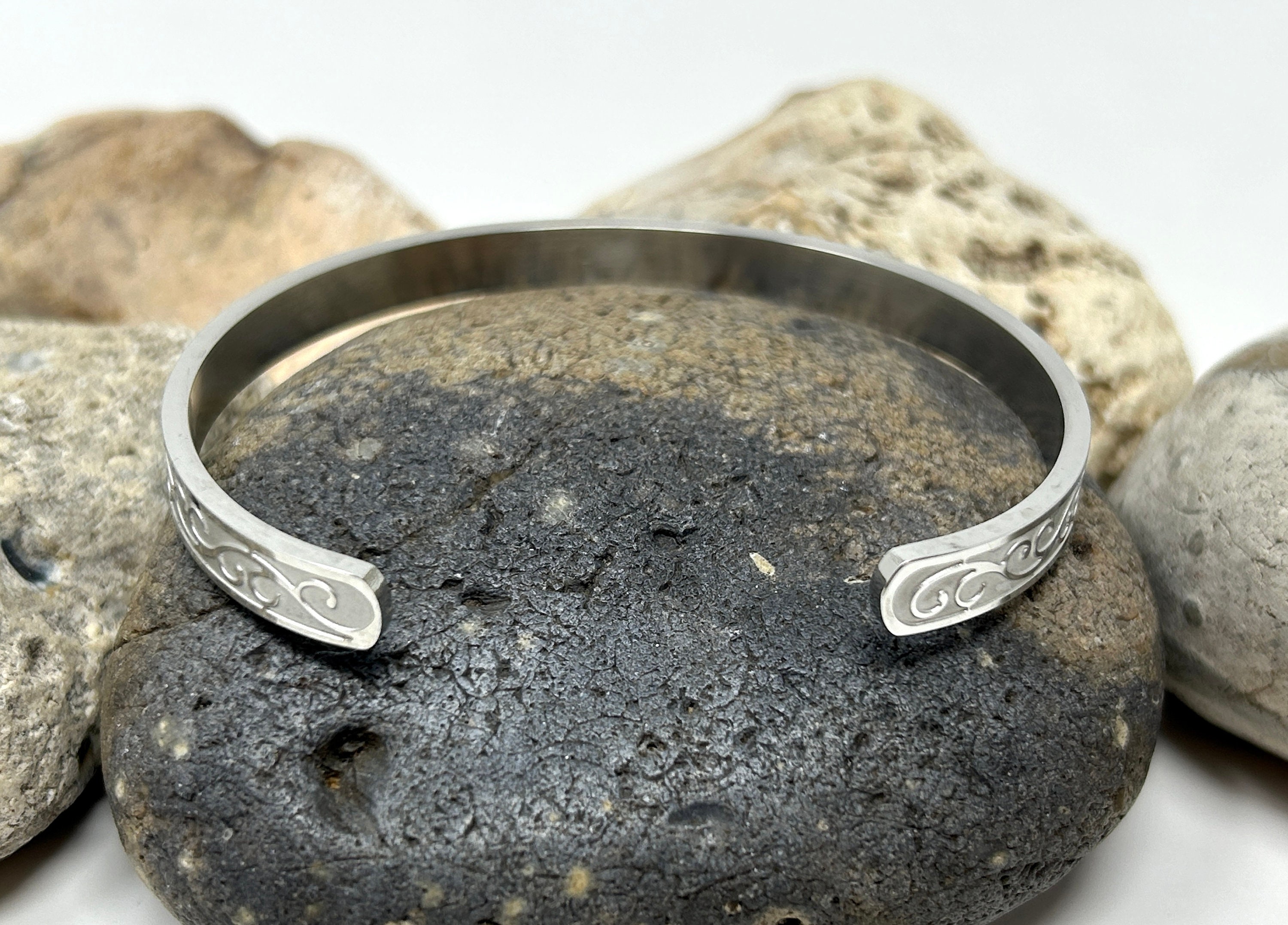 Stainless Steel Bangle, Filigree Bangle, Solid Cuff Bangle