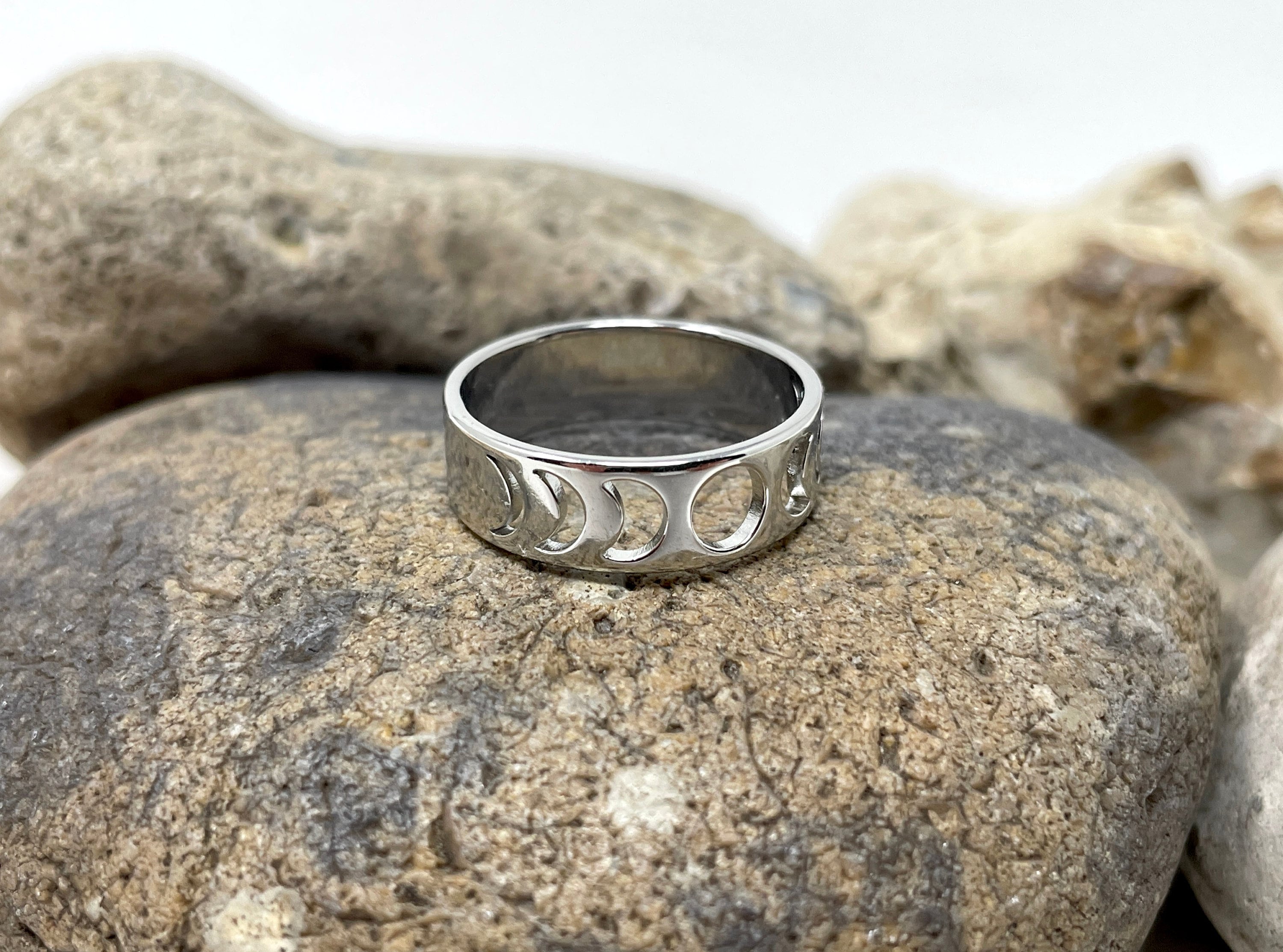 Stainless Steel Ring, Moon Phase Ring, Celestial Ring, Lunar Ring