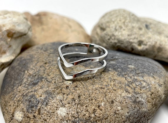 Stainless Steel Ring, Wishbone Ring, V Ring Band, Thick Ring, 6mm