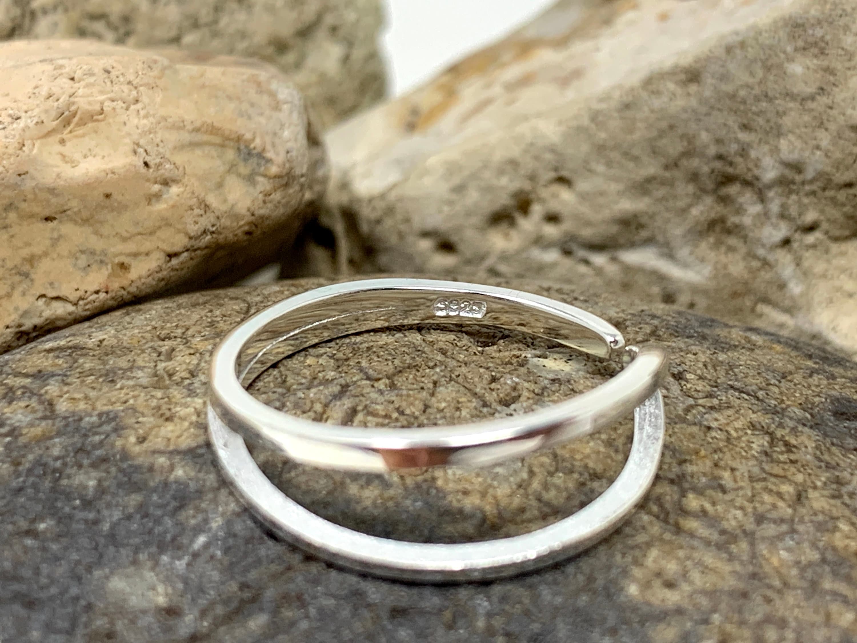 925 Sterling Silver Ring, Double Band Ring, Adjustable Open Ring