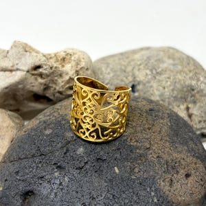 Silver Filigree Ring, Leaf Ring, Chunky Ring, Boho Ring, Statement Ring, Adjustable Open, Thick Ring, Thumb Ring, Vintage Rings for Women Gold