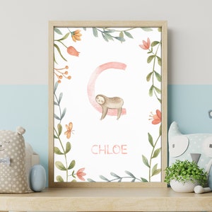 Personalised Animal Nursery Initial Print, Baby Name Art, Custom Name Print, Nursery Decor, Personalised Nursery Print, Animal Print