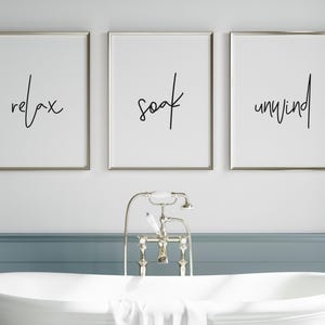 Bathroom Prints, Relax Soak Unwind, Set Of 3, Bathroom Wall Art, Bathroom Decor, Bathroom Art, Home Decor, Relax and Unwind Prints, Bathroom
