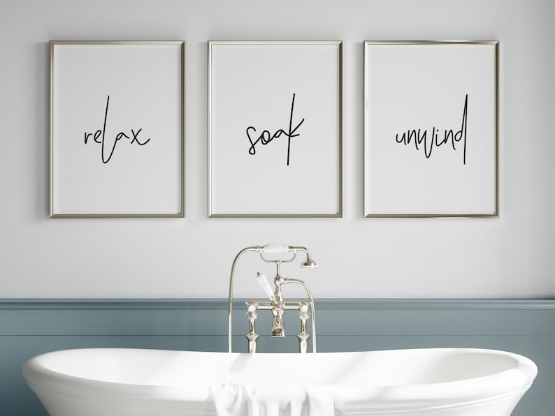 Bathroom Prints, Relax Soak Unwind, Set Of 3, Bathroom Wall Art, Bathroom Decor, Bathroom Art, Home Decor, Relax and Unwind Prints, Bathroom