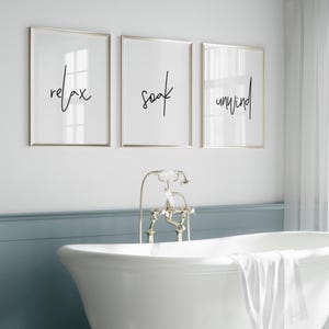 Bathroom Prints, Relax Soak Unwind, Set Of 3, Bathroom Wall Art, Bathroom Decor, Bathroom Art, Home Decor, Relax and Unwind Prints, Bathroom