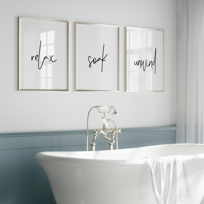 Bathroom Prints, Relax Soak Unwind, Set Of 3, Bathroom Wall Art, Bathroom Decor, Bathroom Art, Home Decor, Relax and Unwind Prints, Bathroom