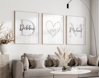 Personalized Couple Wall Art Set: Custom Names & Initials, Romantic Bedroom Decor