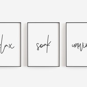 Bathroom Prints, Relax Soak Unwind, Set Of 3, Bathroom Wall Art, Bathroom Decor, Bathroom Art, Home Decor, Relax and Unwind Prints, Bathroom