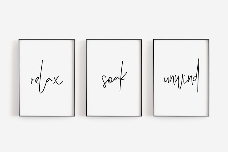 Bathroom Prints, Relax Soak Unwind, Set Of 3, Bathroom Wall Art, Bathroom Decor, Bathroom Art, Home Decor, Relax and Unwind Prints, Bathroom