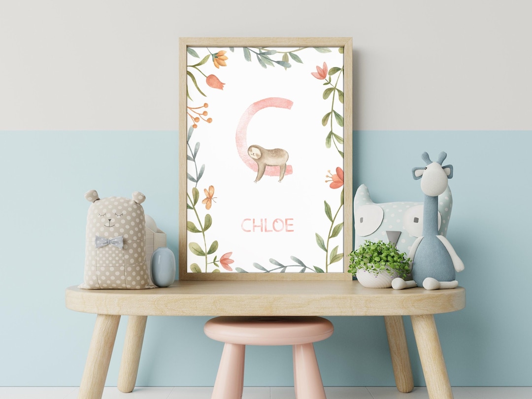 Personalized Watercolor Animal Initial Nursery Print: Custom Baby Name ...