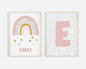Personalized Rainbow Initial Print Set: Scandi Nursery Decor